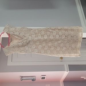 Cream and gold-sequined cocktail dress. Size 10